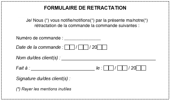 Formulaire de rétractation